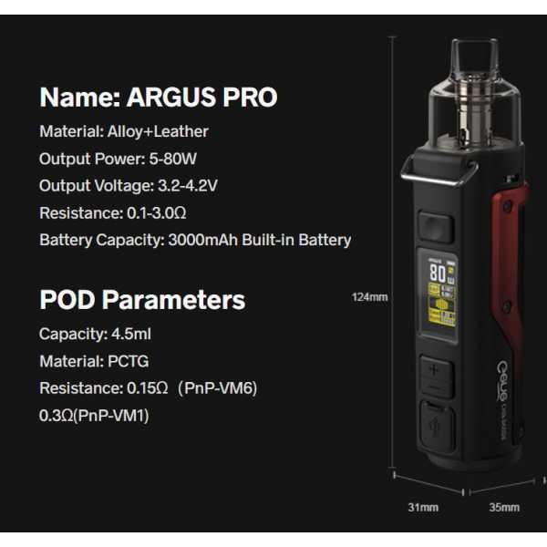 Argus Pro Set 80W VooPoo  3000mAh 12,4 x 3,5 cm