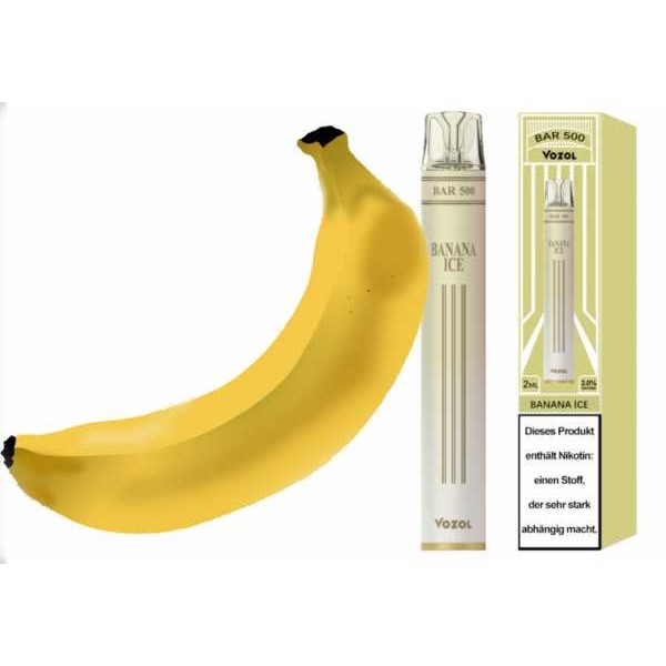 Kühle Bananen Banana Ice Vozol Bar 500 Einweg Zigarette NicSalt 20mg