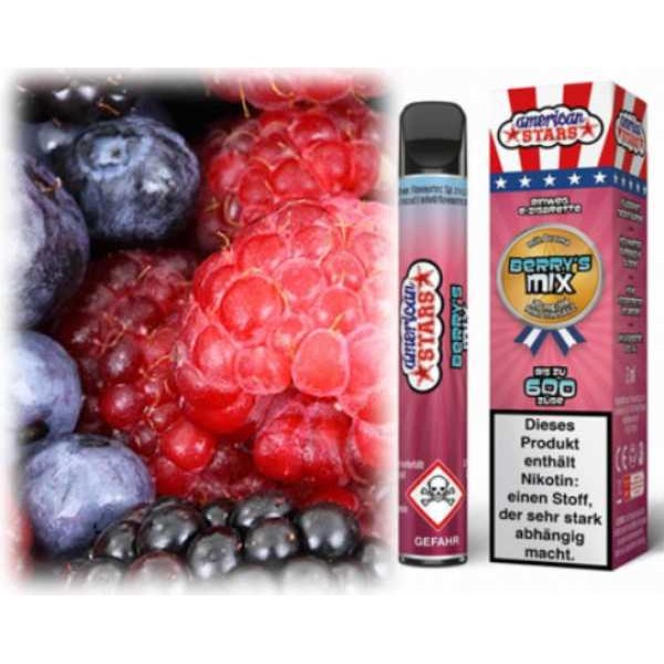 Berrys Mix Einweg E-Zigarette Erdbeeren Himbeeren Blaubeeren brom 600 Züge American Stars